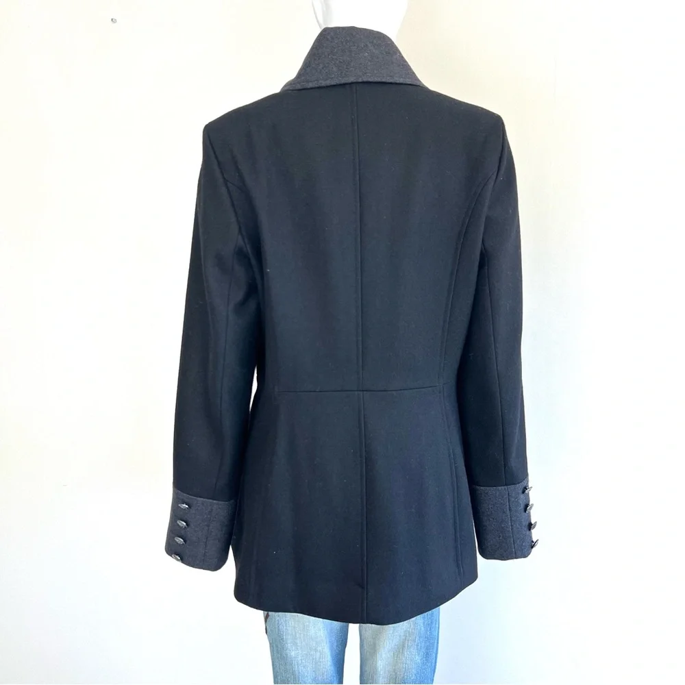 NAUTICA Women's Black Gray Trim Wool Blend Double Breasted Button Peacoat Sz M